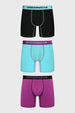 Boxer hombre tripack medio violeta incluye tres diseños lisos en colores negro celeste y violeta con cintura elástica estampada