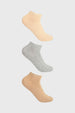 Tripack de calcetas deportivas mujer beige gris y marrón diseño liso sin estampas estilo sencillo y cómodo