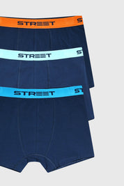 Boxer niño azul marino con pretina colorida y texto Street estampado en el centro de la cintura lisa