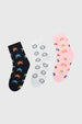 Tripack de calcetines para niña con diseños de estrellas en azul marino caritas felices y arcoíris coloridos