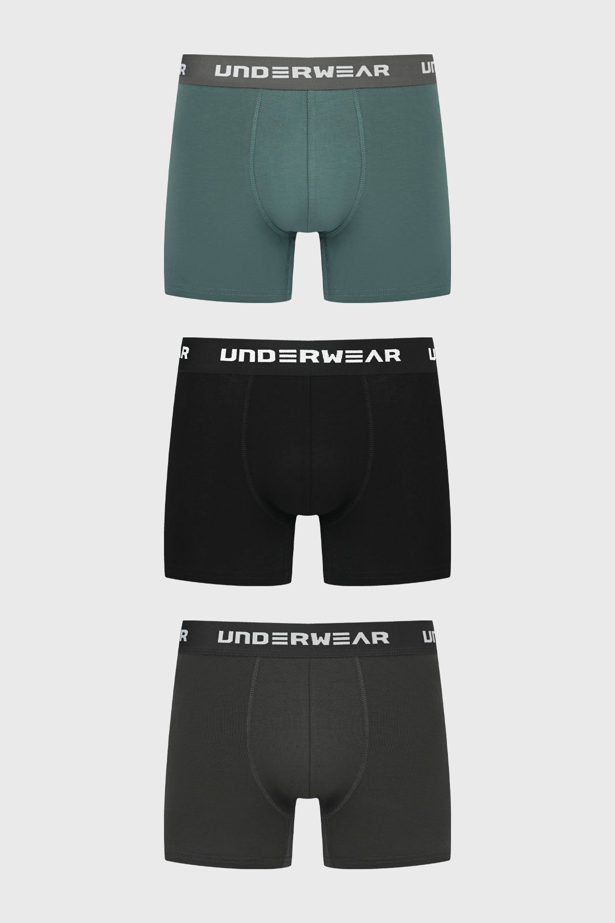 Boxer hombre tripack negro liso con cinturilla elástica con texto UNDERWEAR en blanco y corte ajustado moderno