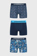 Tripack de boxers para hombre en azul marino con estampado geométrico y cinturilla con texto UNDERWEAR en la parte superior
