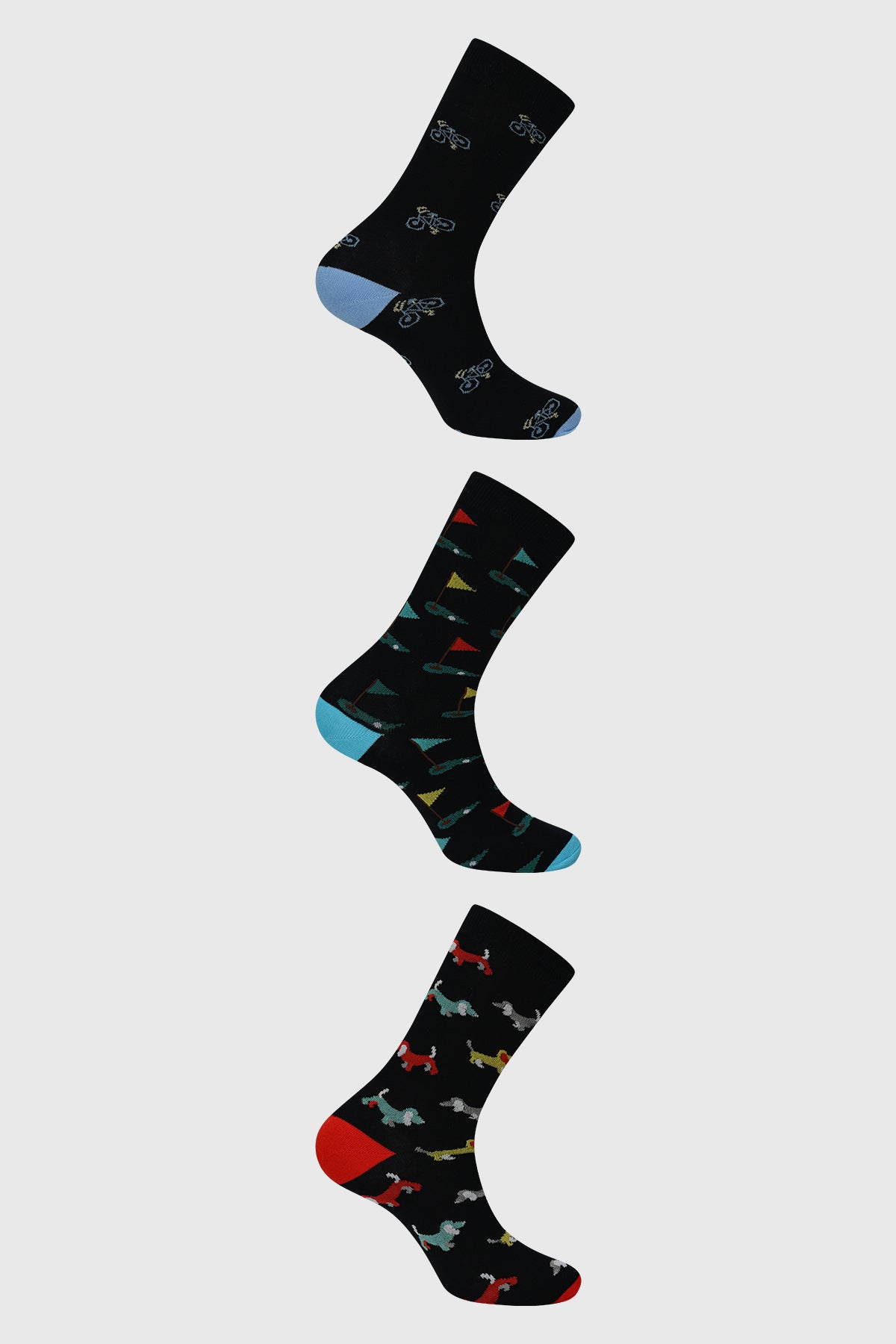 Calcetines azul marino para hombre con estampas de bicicletas pequeñas repetidas