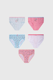 Calzón niña celeste con unicornio pequeño en el centro y ribete rosa claro diseño infantil y colorido