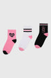 Tripack de calcetines para niña en rosa predominante con diseños Girl Power y Lucky uno liso y otro con rayas
