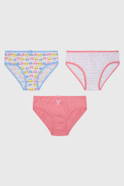Tripack de calzones para niña en palo rosa con diseño mini print incluye calzón liso y estampados de animales y lunares