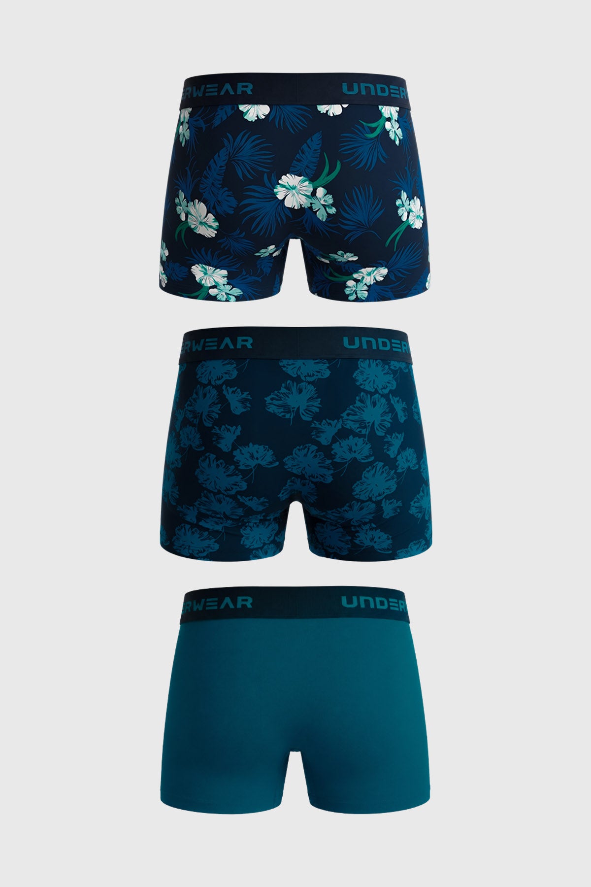 Boxer Hombre Tripack Liso Estampado Turquesa