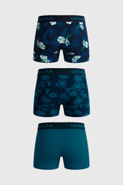 Boxer Hombre Tripack Liso Estampado Turquesa