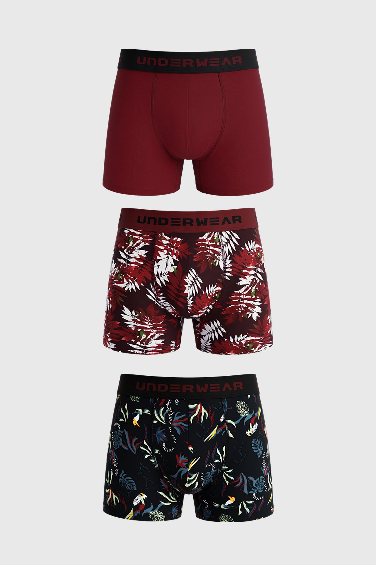 Boxer Hombre Tripack Liso Estampado Burdeo