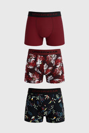 Boxer Hombre Tripack Liso Estampado Burdeo