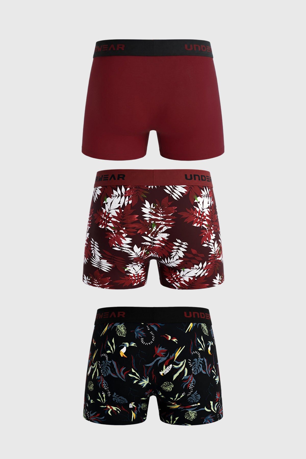 Boxer Hombre Tripack Liso Estampado Burdeo