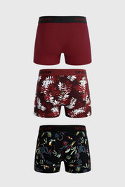 Boxer Hombre Tripack Liso Estampado Burdeo