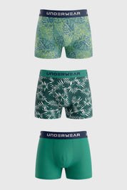 Boxer Tripack Liso Print Hombre Verde Claro