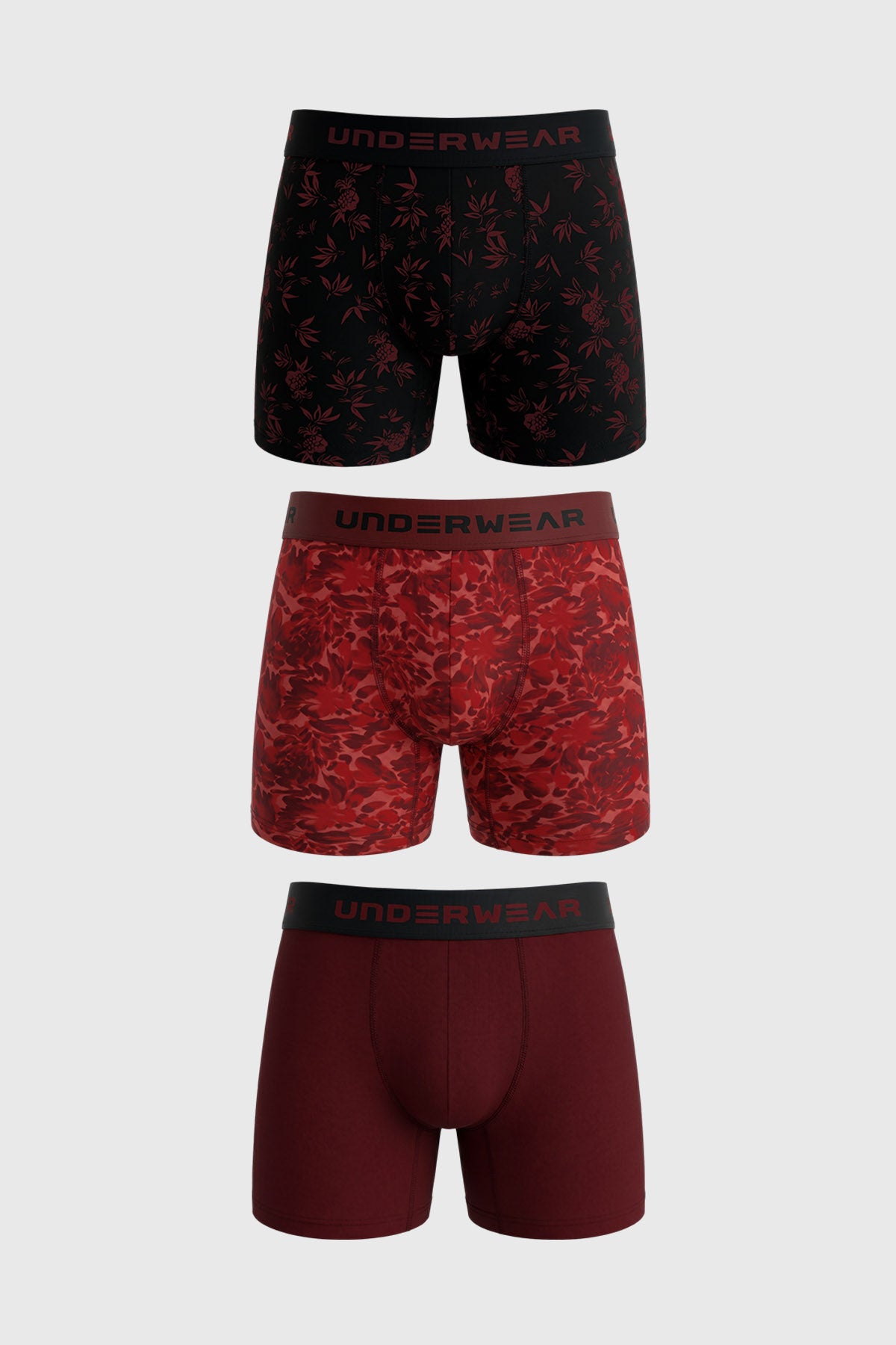 Boxer Hombre Tripack Liso Print Burdeo