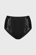 Pantaleta negra de encaje con detalles laterales florales y diseño liso elegante ideal para ocasiones especiales