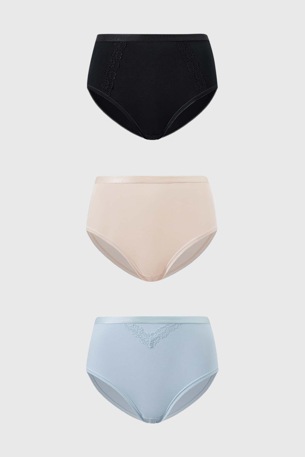 Calzón Mujer Tripack Tiro Alto Negro