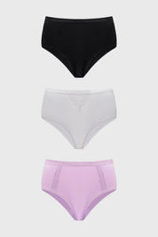 Calzón Mujer Tripack Tiro Alto Lila