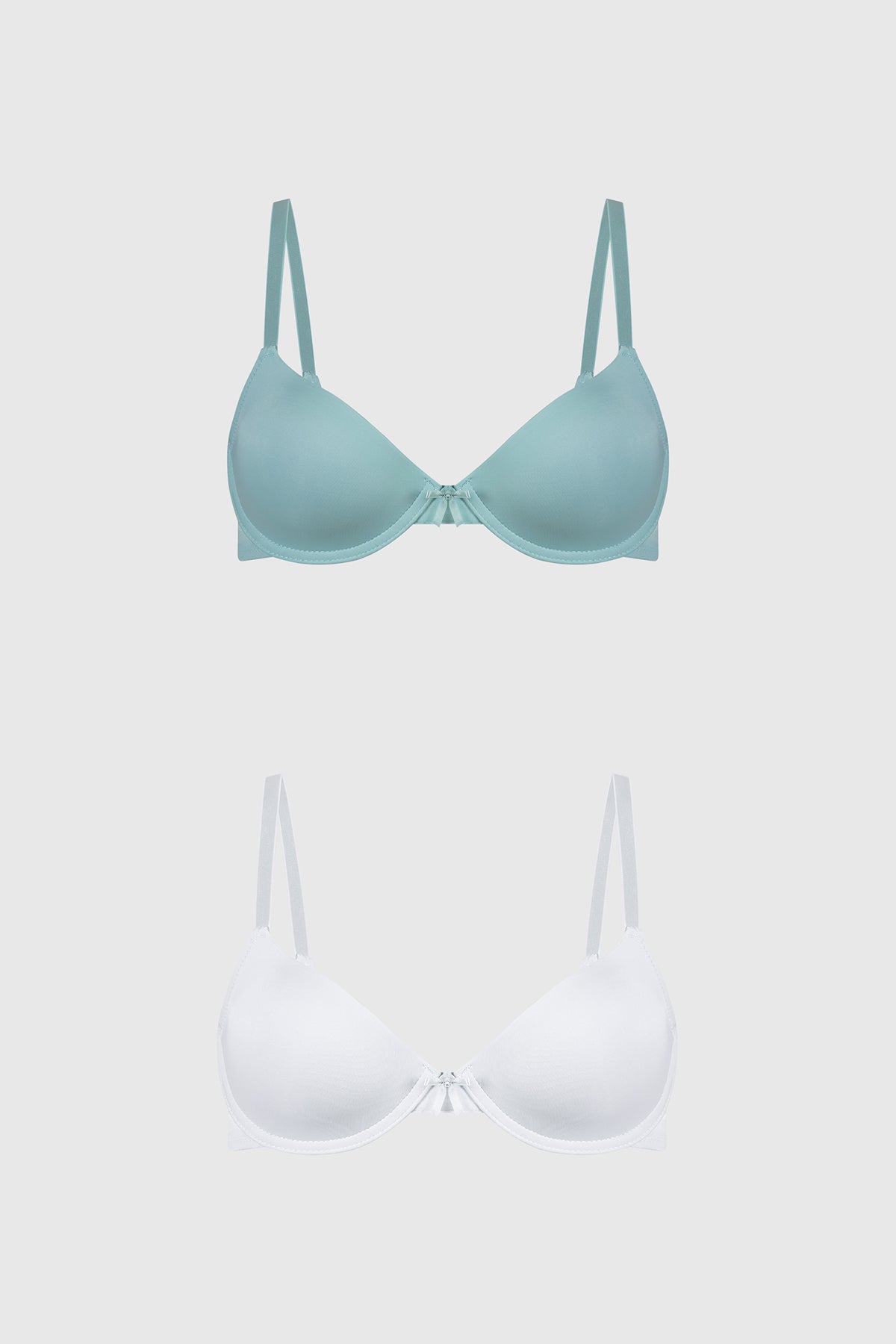 Bipack de sostenes mujer en verde aqua y blanco con diseño liso y copas suaves