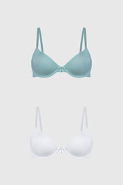 Bipack de sostenes mujer en verde aqua y blanco con diseño liso y copas suaves