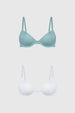 Bipack de sostenes mujer en verde aqua y blanco con diseño liso y copas suaves