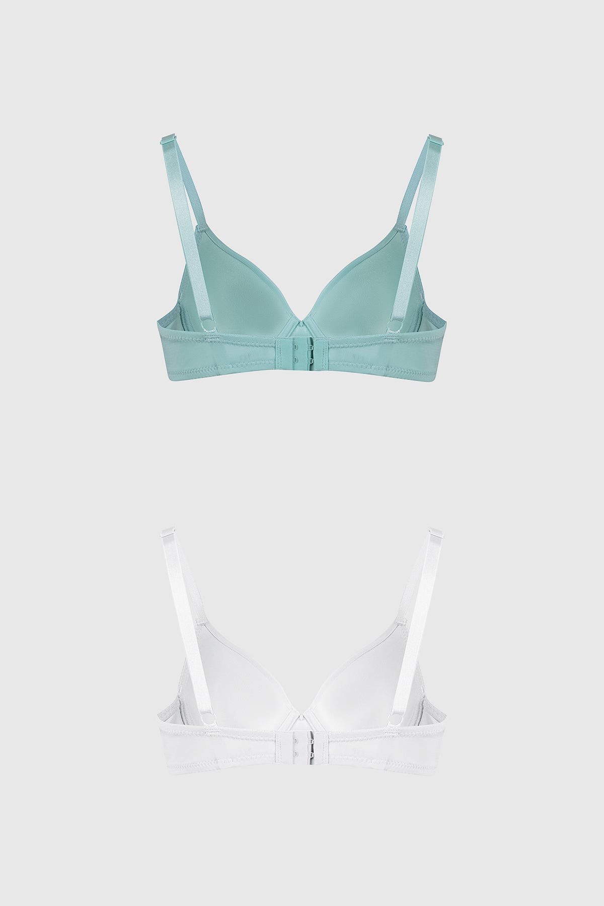 Bipack de sostenes mujer en verde aqua y blanco con diseño liso y copas suaves