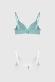 Bipack de sostenes mujer en verde aqua y blanco con diseño liso y copas suaves