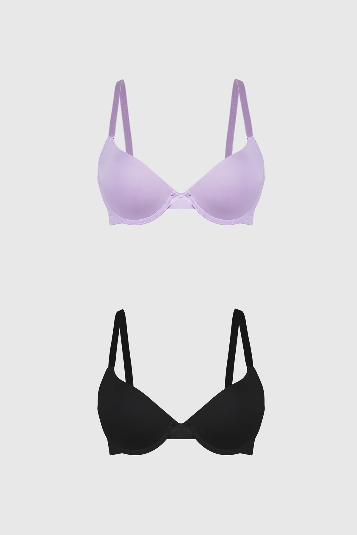 Bipack de sostenes lila y negro para mujer con copa soft y diseño liso