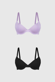 Bipack de sostenes lila y negro para mujer con copa soft y diseño liso