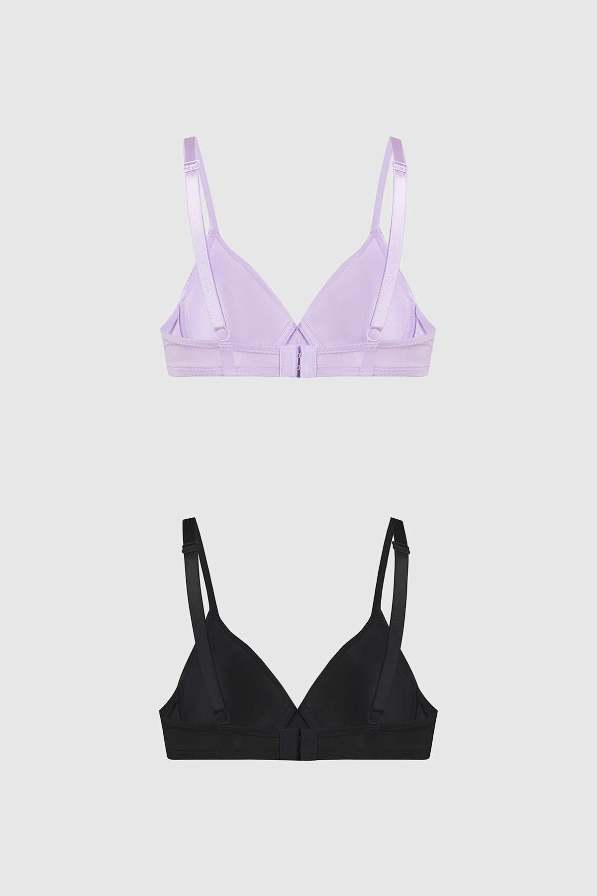 Bipack de sostenes lila y negro para mujer con copa soft y diseño liso