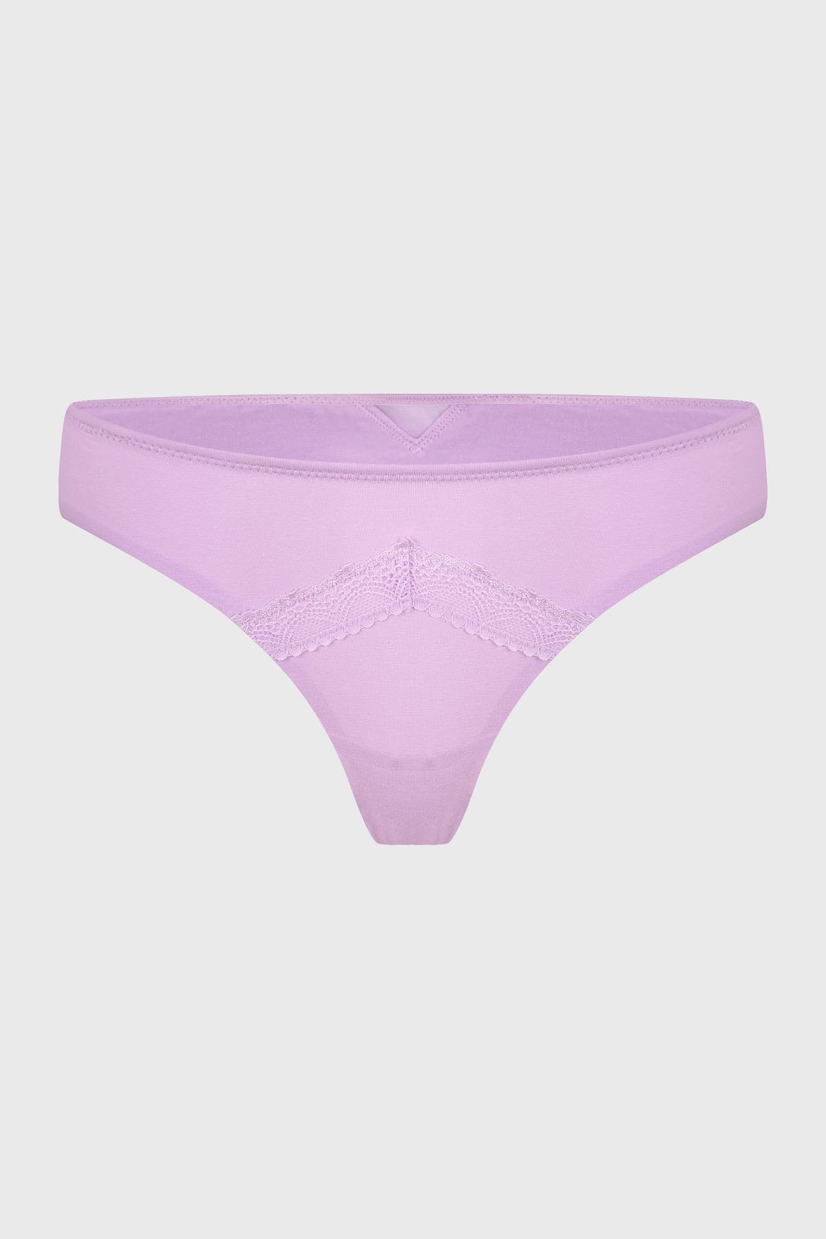 Calzón colaless morado con detalle de encaje en la parte frontal