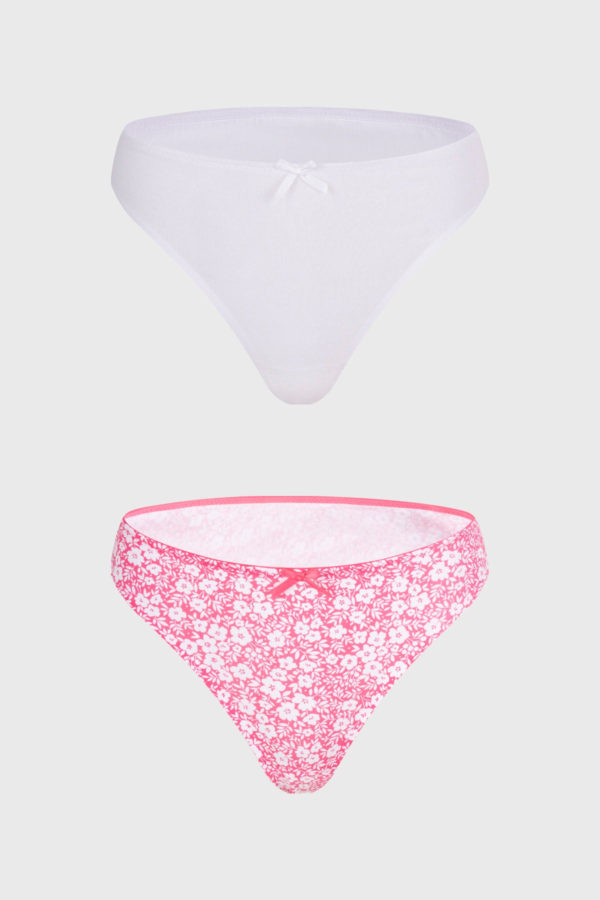 Calzón mujer bipack colaless morado y fucsia estampado con detalles florales visibles