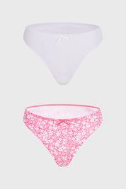 Calzón mujer bipack colaless morado y fucsia estampado con detalles florales visibles