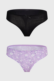 Bipack de calzón colaless lila con estampado floral y diseño liso