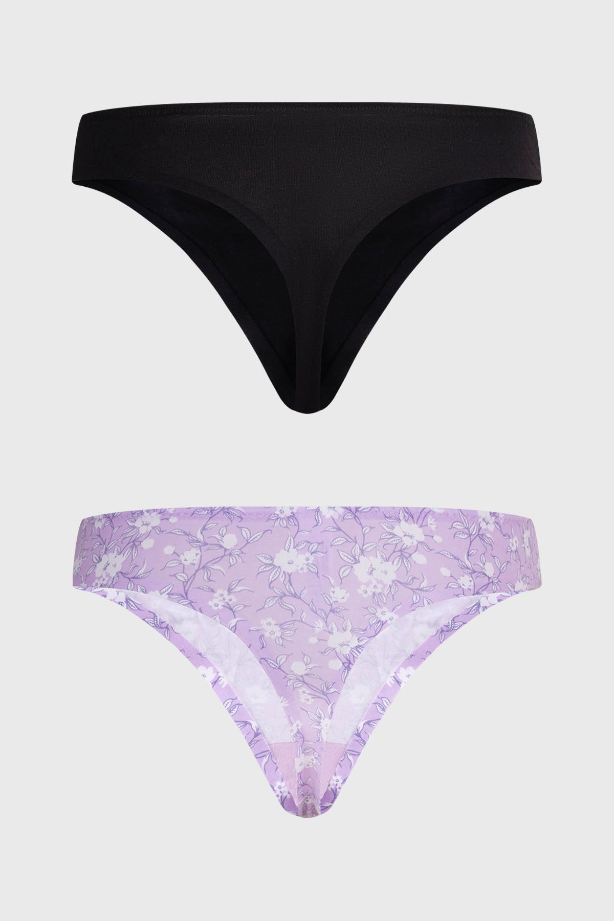 Bipack de calzón colaless lila con estampado floral y diseño liso