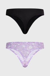 Bipack de calzón colaless lila con estampado floral y diseño liso