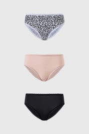 Calzón Mujer Tripack Bikini Estampado Negro
