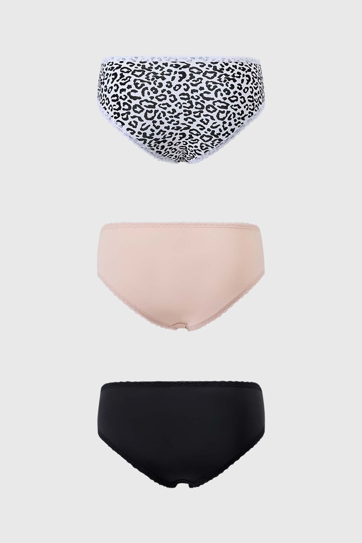 Calzón Mujer Tripack Bikini Estampado Negro