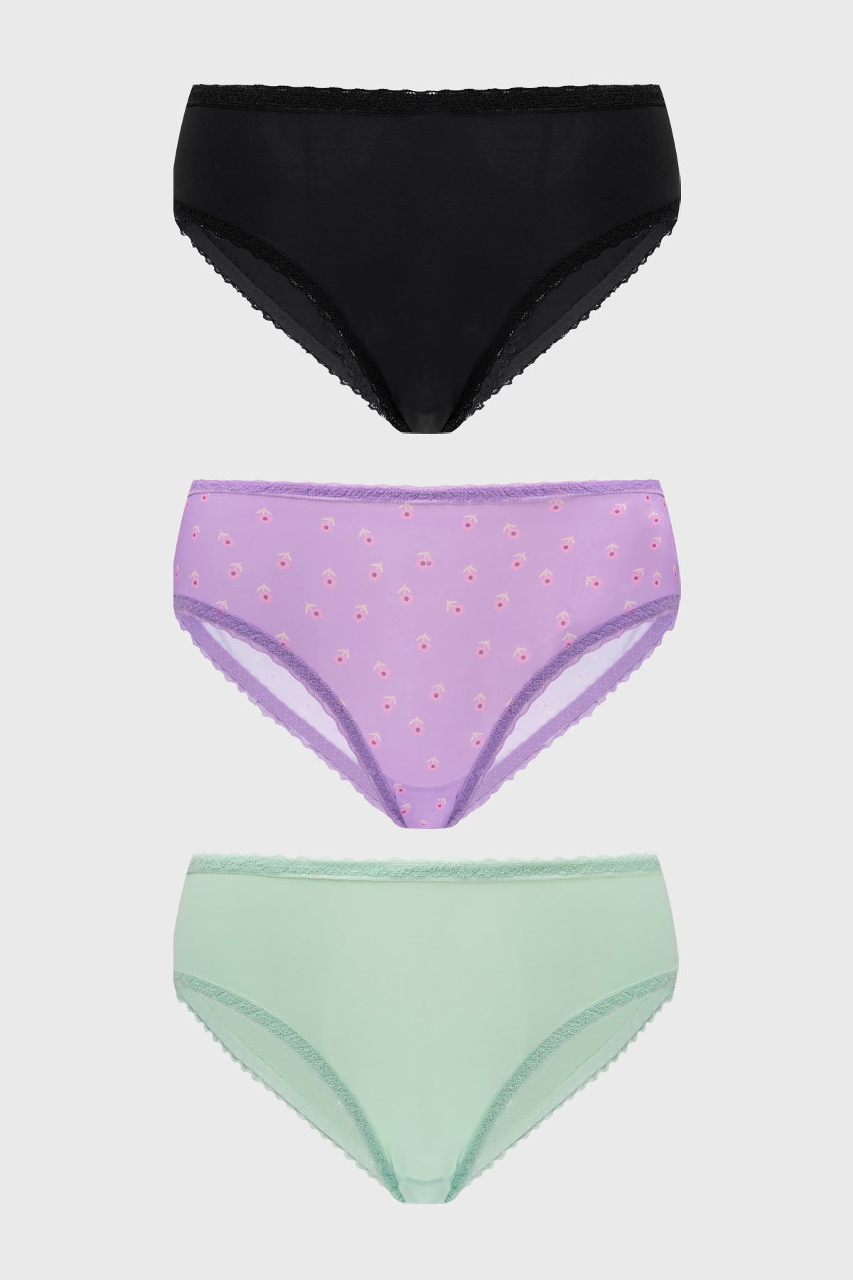 Calzón Mujer Tripack Bikini Estampado Lila