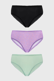 Calzón Mujer Tripack Bikini Estampado Lila