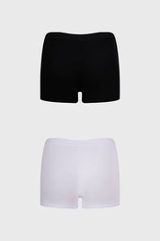 Calzón tipo boxer mujer negro y blanco fondo gris claro