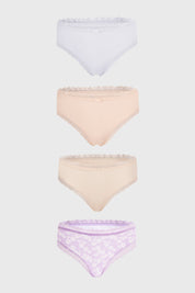 Pack de cuatro calzones mujer bikini print beige con encaje y estampado floral