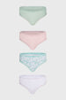 Cuatro calzones tipo bikini en colores pastel y estampado floral palo rosa
