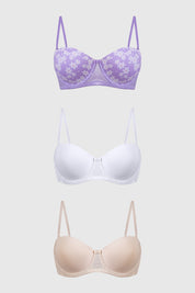 Sostén Mujer Tripack Liso Print Beige