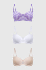 Sostén Mujer Tripack Liso Print Beige