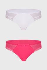 Calzón Mujer Bipack Bikini Detalle Mesh Fucsia
