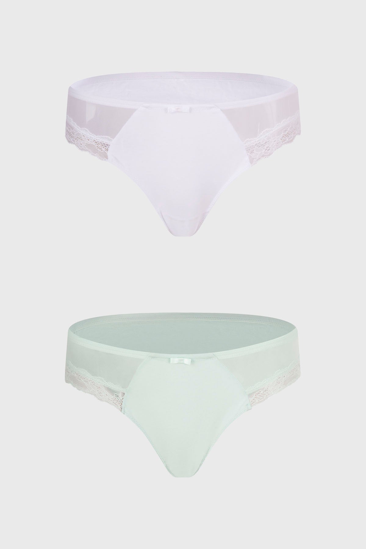Bipack de calzón mujer bikini en verde menta con detalle de malla y encaje