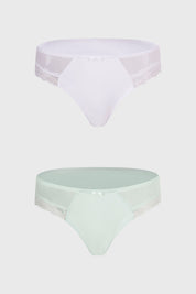 Bipack de calzón mujer bikini en verde menta con detalle de malla y encaje