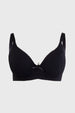 Sostén negro de mujer con copa soporte y detalle de lazo frontal