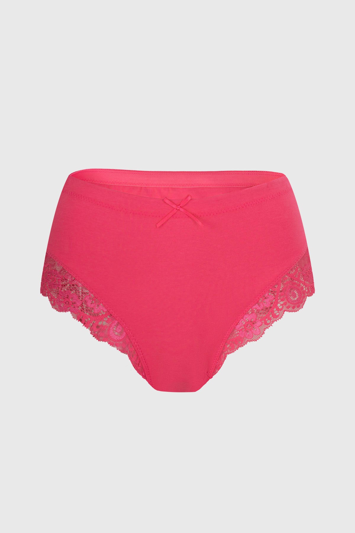 Calzón mujer tiro alto morado con detalle encaje fucsia y lazo decorativo