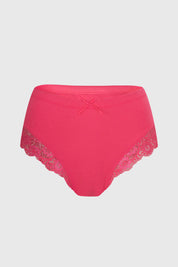 Calzón mujer tiro alto morado con detalle encaje fucsia y lazo decorativo